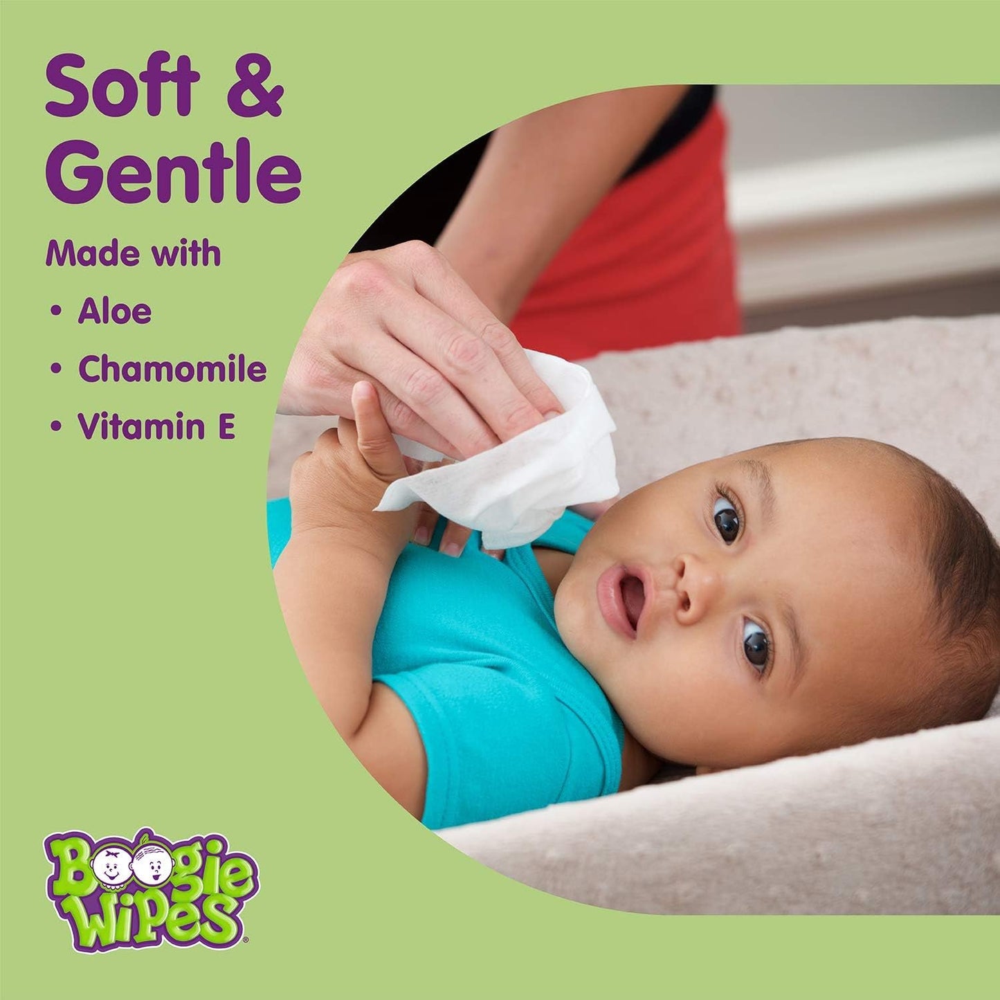 Boogie Wipes Gentle Wet Wipes for Baby & Nose, Made with vitamin E, Aloe, Chamomile and Natural Saline, Lavender Scent, 30 Count
