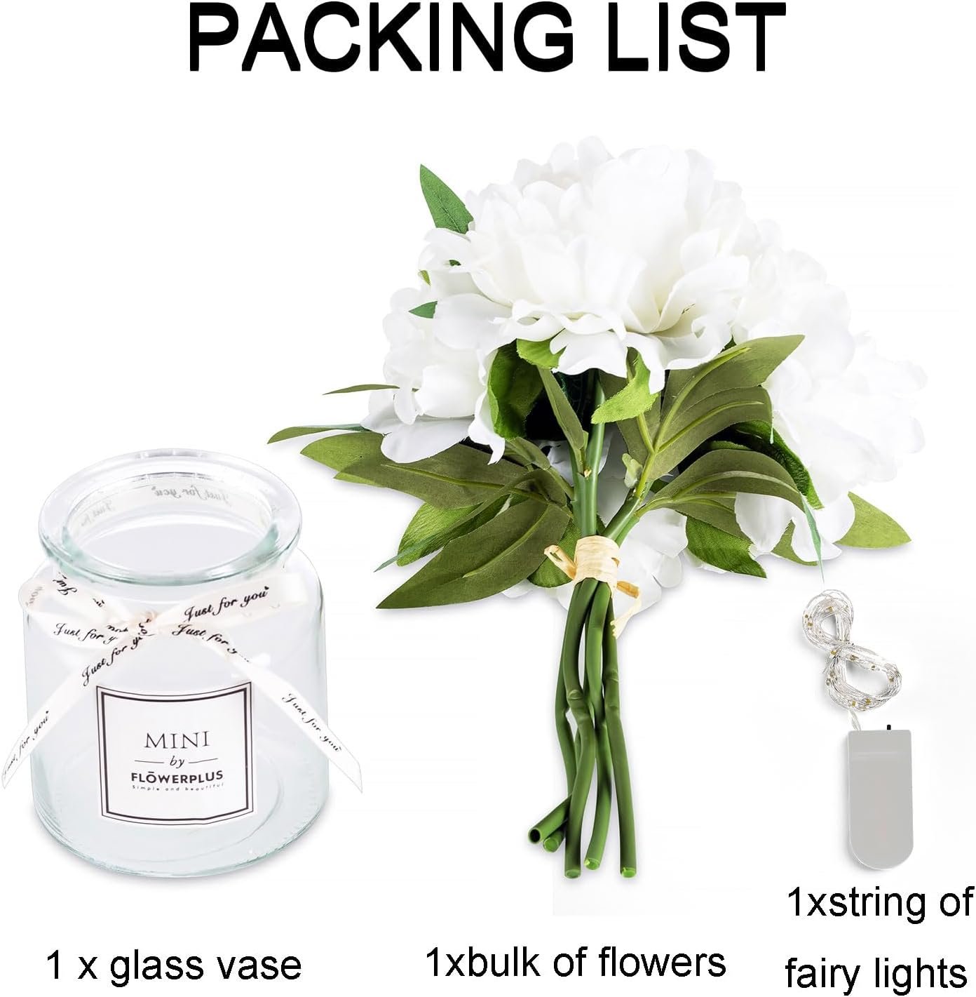 White Fake Flowers with Vase: Blosmon Small Coffee Table Decor Bathroom Peony Faux Flowers in Vase Office Desk Shelf Home Living Room Bedroom Vanity nightstand Decorations Floral Arrangement
