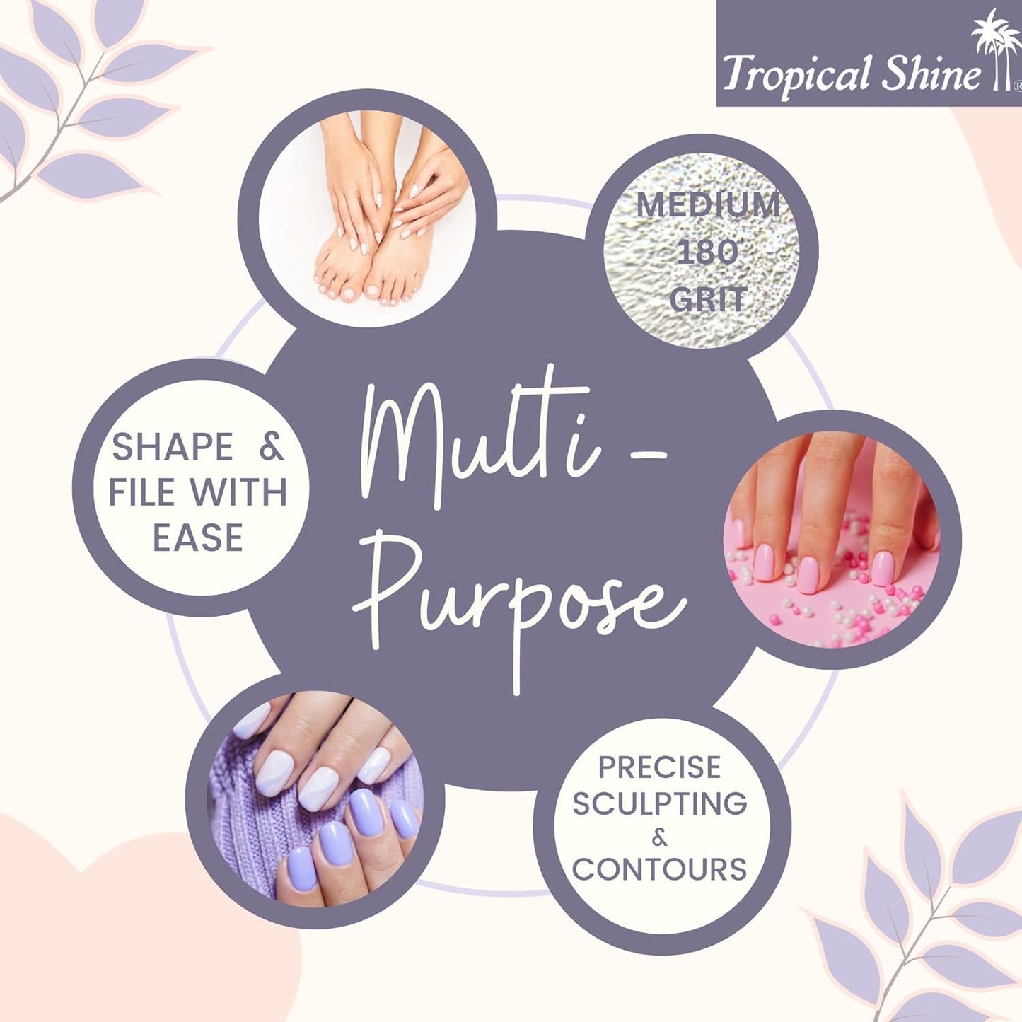 Tropical Shine Jumbo Zebra 180 Colossal Collection - 6 pcs Nail Files for Professional Nail Care and Shaping - Medium (180) Grit Nail File Set for Natural Nails (707336)