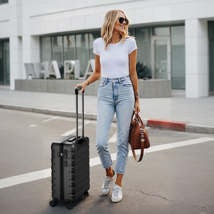 Krute Luggage PC ABS Suitcase for Travelling,Hard Shell Checked Luggage with USB Charging Port & TSA Lock Lightweight 28-Inch Black