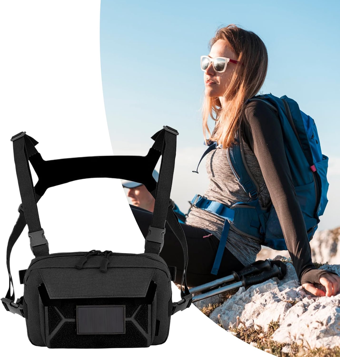 Running Chest Bag, Cycling Vest Pack, Black Khaki, Anti-Theft Harness, Oxford Utility Storage, Adjustable Strap Fit, Multi Pocket Outdoor Gear, for Hiking Fishing Travel