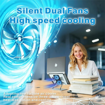 Adjustable Laptop Stand & Cooling Pad with Fan USB Hub Compatible with 10 to 15 Inches Notebook Computer, Ergonomic Computer Riser for Desk, Laptop Radiator-White