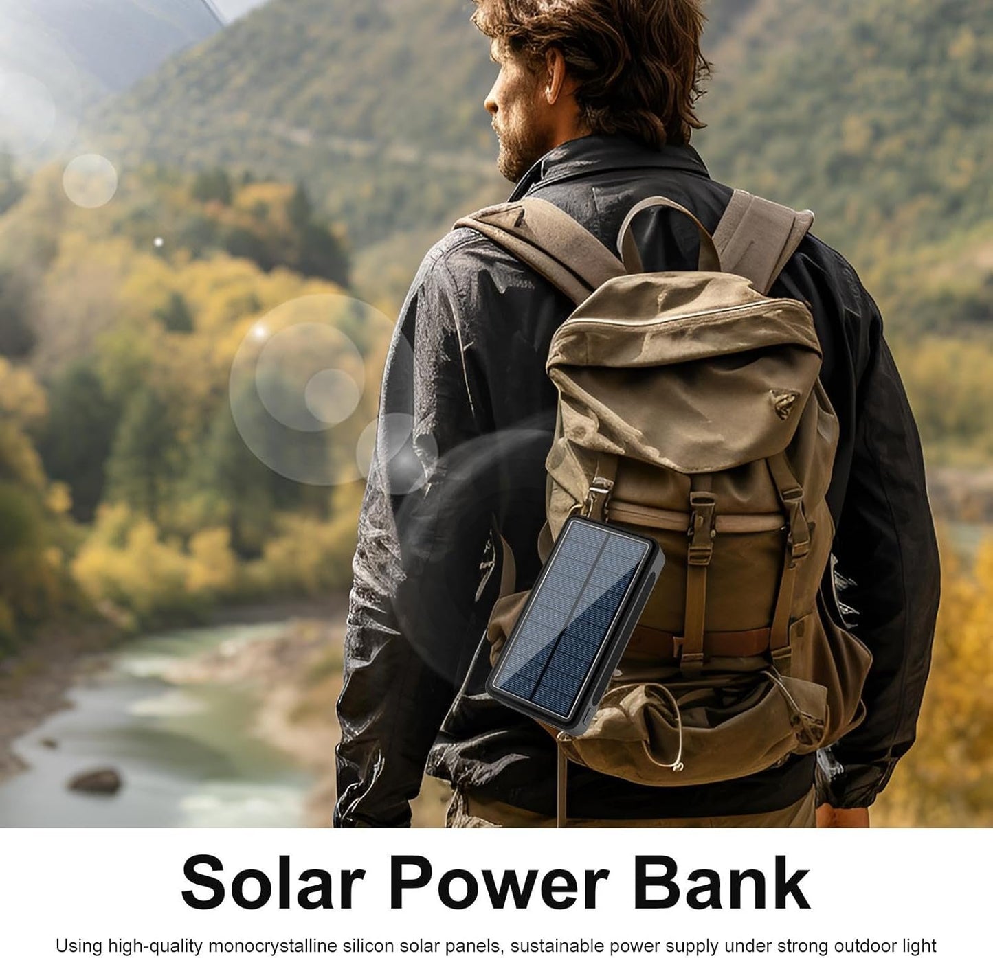Solar Energy Charger - Portable Solar Battery Pack, Sun-Charged Power Supply | Compact Phone Charger, 20000mAh Backup Battery for Adults Teens Men Women Students Commuting