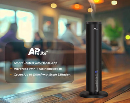 Apelite Aroma Diffuser, Waterless Essential Oil Diffuser,120ml, Bluetooth Touch Control, Aluminium, Tabletop Essential Oil Diffuser, Twin Fluid Nebulization, 160h per Refill, for Home, Office