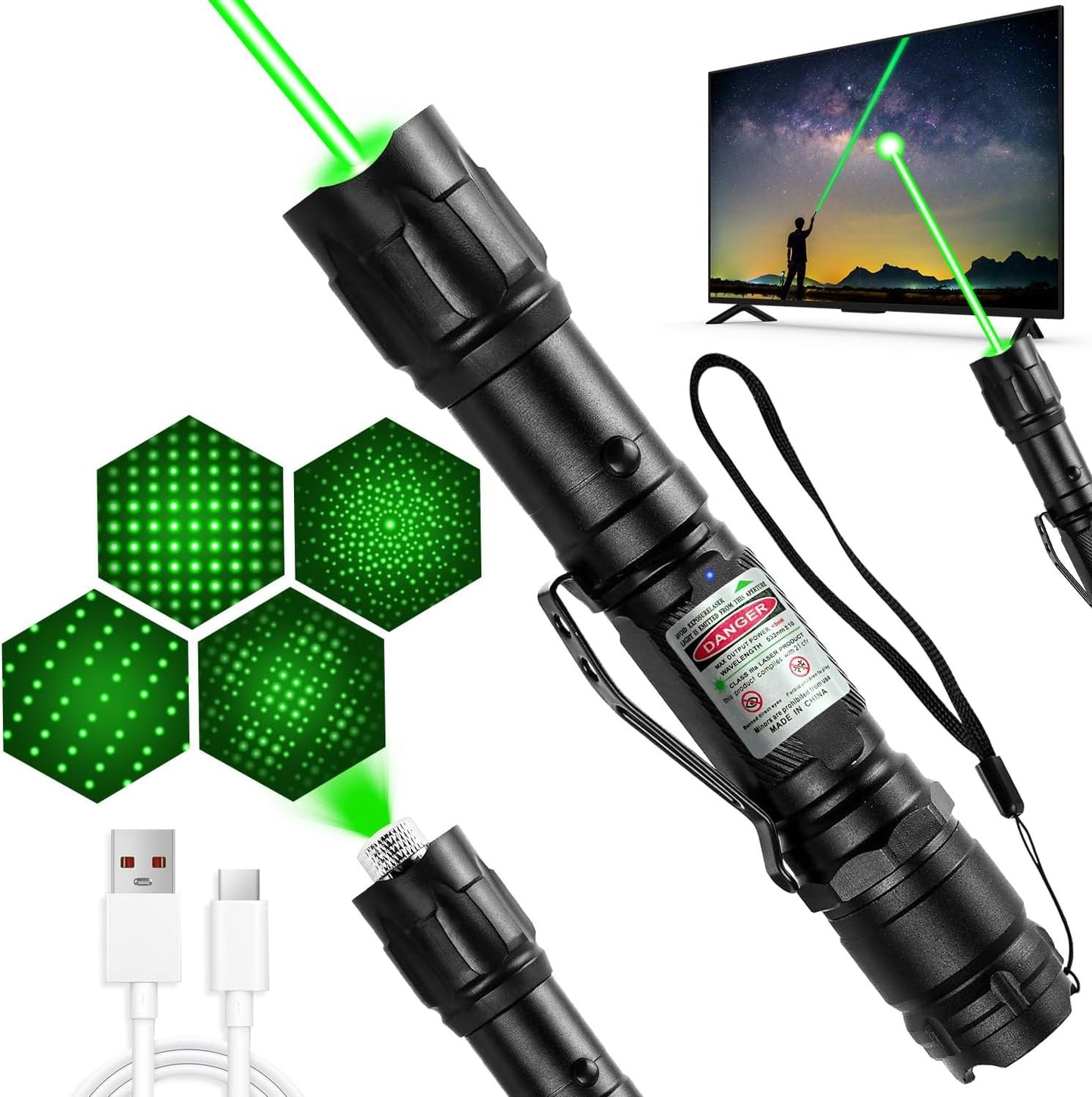 MIPREZT [Professional] Rechargeable Green Light Beam Flashlight Long Distance Range for TV/LED/LCD Screens Tactical Flashlights Presentation Office/Outdoors/Astronomic/Construction 4(1)