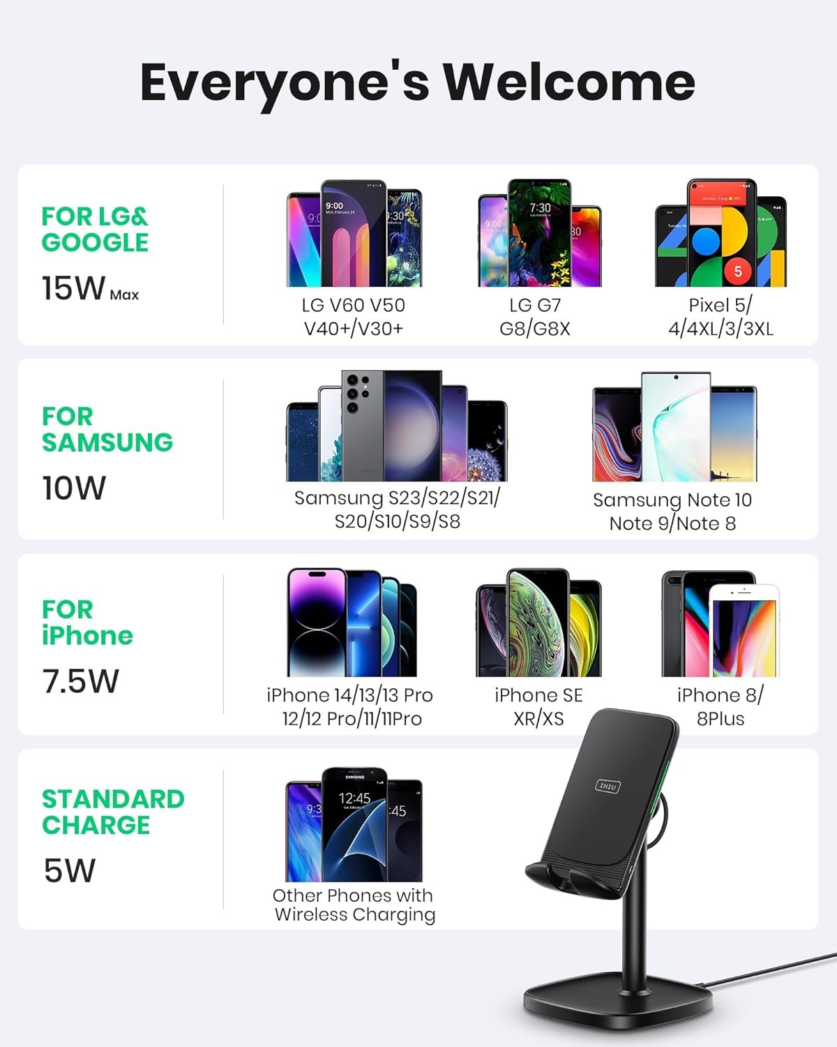INIU Wireless Charger Stand, 15W Fast Wireless Charging Stand, Adjustable Angle Charger Dock Phone Holder, Wireless Charging Station Compatible with iPhone 16 15 14 13 12 11 Pro/Max Samsung S22 S21