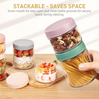 Feshory 6 Pack (550 ML/19 Oz) Overnight Oats Container Jar with Lid - Glass Food Storage Containers - Meal Prep Container for Salad, Spice, Snacks, Dressing Sauce