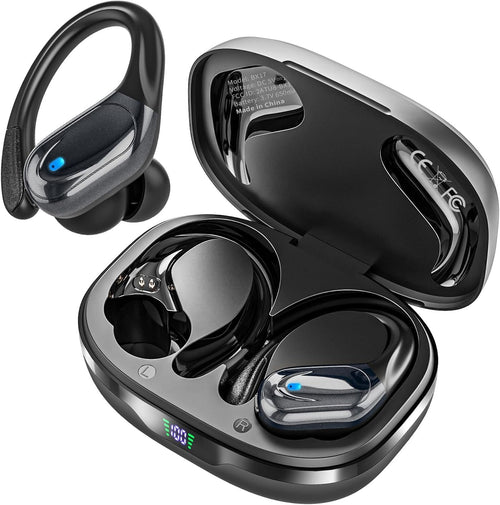 Catitru Wireless Earbuds, Sports Bluetooth Headphones, Over Ear Buds with 80hr Playtime, Noise Canceling, LED Power Display, IPX7 Waterproof for Workout/Running Black