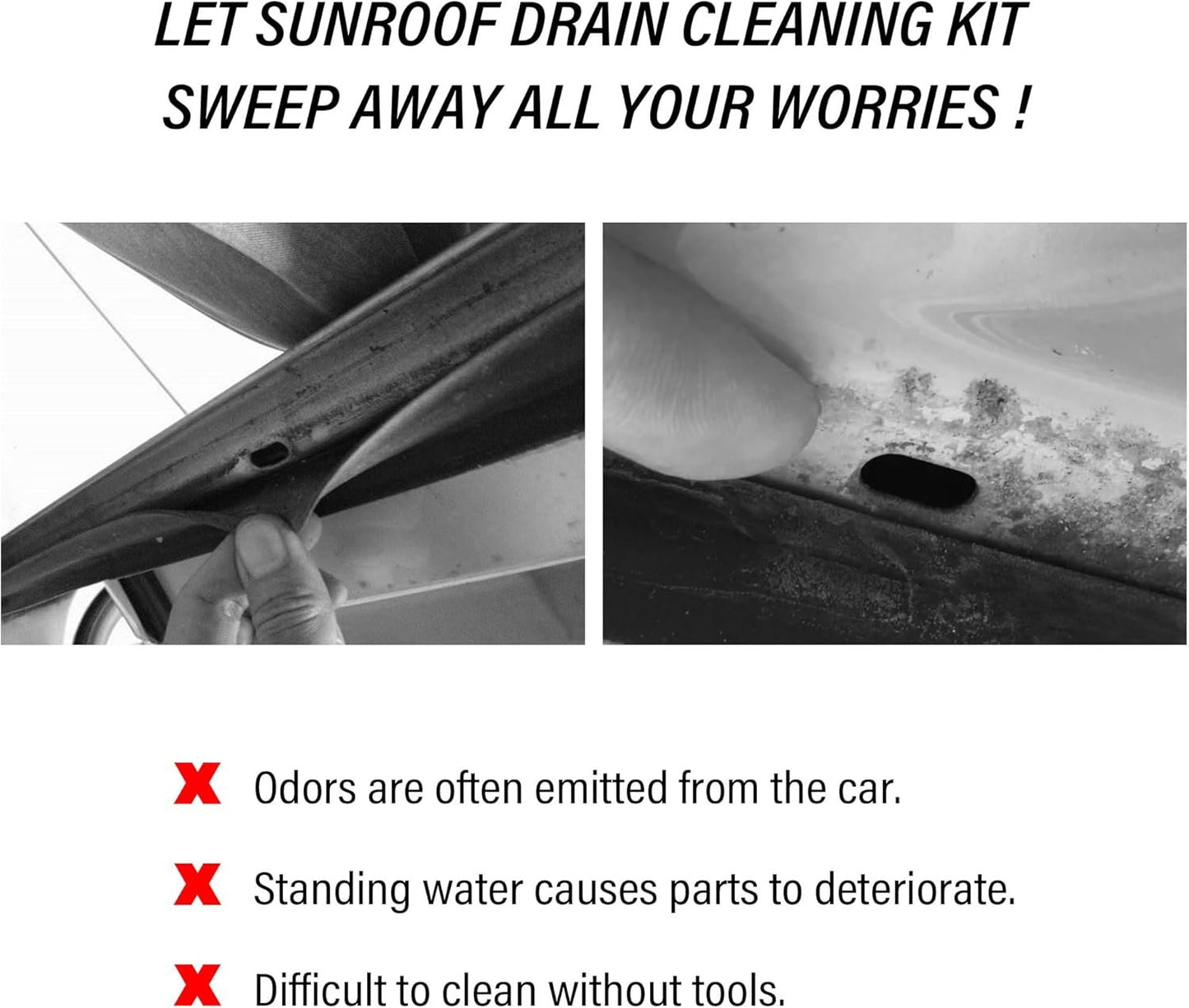 4UNeed 2PCS 9.84Ft Car Sunroof Drain Cleaning Tool,Flexible Drain Brush for Car Windshield Wiper Holes,Hood Drain Holes,Essential Drain Cleaning Brush Cleaning Tool for Car Truck SUV