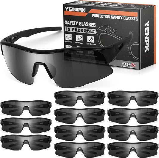 YENPK Safety Glasses for Men Women, ANSI Z87.1 Safety Glasses with UV Protection, Impact Resistant Tinted Safety Sunglasses