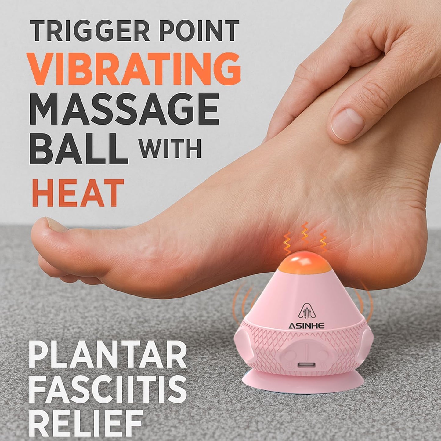 Asinhe Vibrating Massage Ball with Heat & Suction Cup, Self-Massage Tool for Deep Tissue Muscle Relief, Hands-Free Physio Recovery for Back, Neck, Legs, Portable Heated Trigger Point Massager