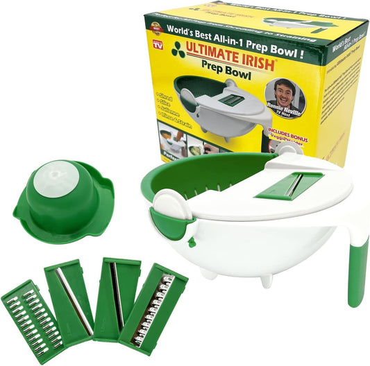 Ronnie Neville Ultimate Irish Prep Bowl, Vegetable Slicer Salad Maker Kitchen Tools to Shred/Slice/Rinse, All-in-One Kitchen Tool Salad Cutter Bowl, As Seen on TV Products
