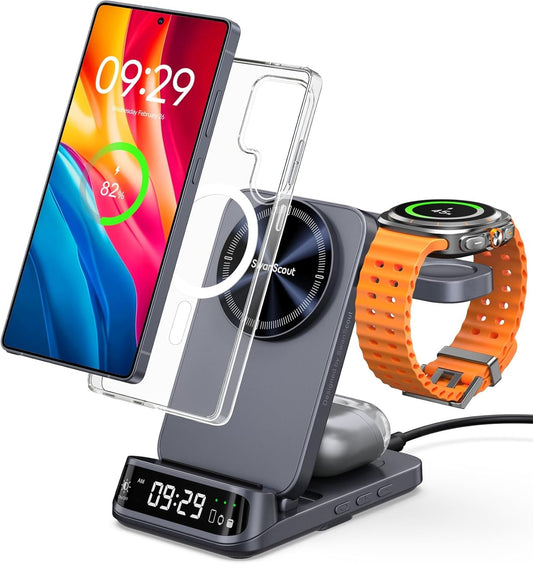 SwanScout 708SM Magnetic Charger for Samsung, Wireless Charging Station for Galaxy S25/S24/S23/S22/Z Fold 6, Charger Galaxy Watch 7/6/5 Pro/Ultra & Buds Pro/Live