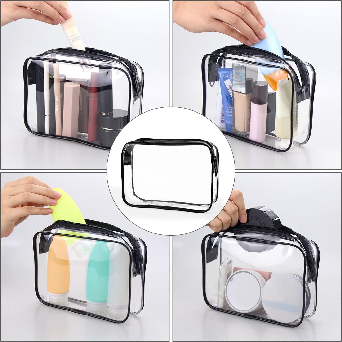 Wedama TSA Approved Toiletry Cosmetic Bags for Men and Women 2 Pack with Zipper Carry on Airline Airport Travel Accessories, PVC Makeup Bags, Quart Size-Black
