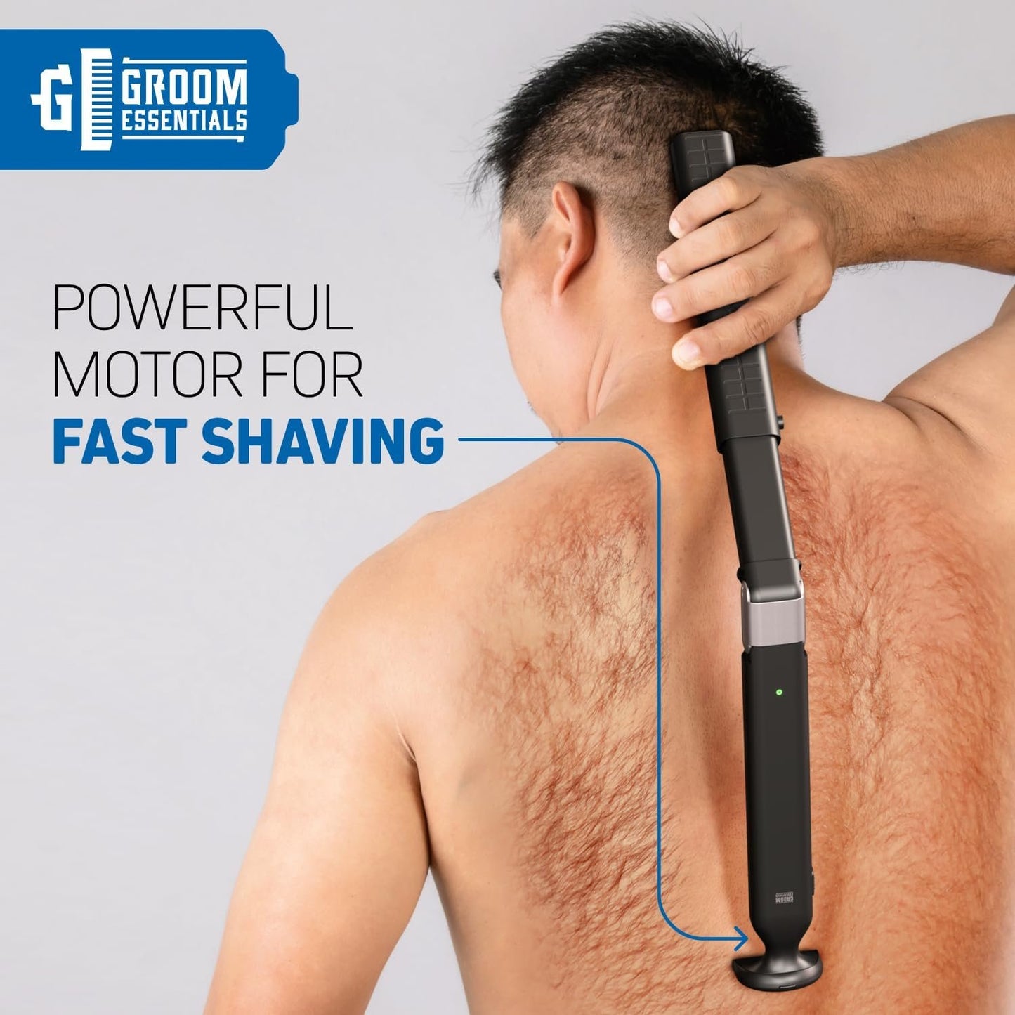 Groom Essentials Electric Back Shaver for Men | 150° Extension, Extendable Handle, Multi-Functional Shaver for Back | Travel-Friendly, Foldable Design (Rechargeable, Extended)