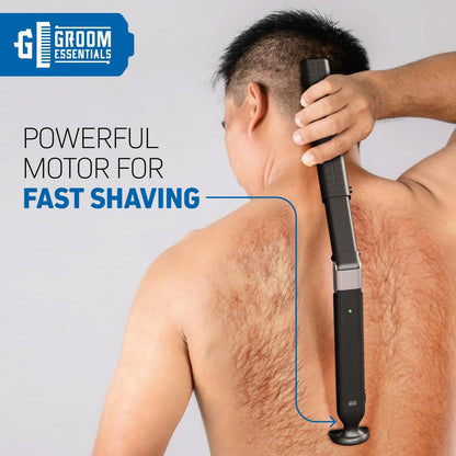 Groom Essentials Electric Back Shaver for Men | 150° Extension, Extendable Handle, Multi-Functional Shaver for Back | Travel-Friendly, Foldable Design (Rechargeable, Extended)
