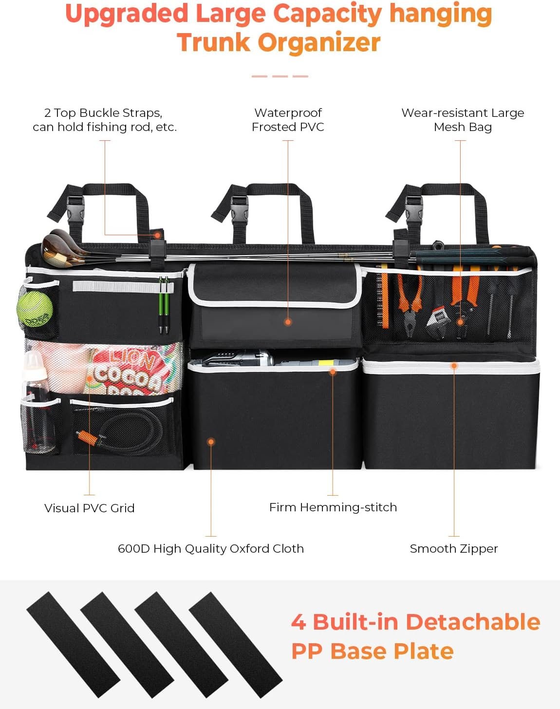 Oasser Car Storage Organizer New Version, Hanging Trunk Organizer with 10 Different Functional Storage Bags, Car Automotive Accessories Trunk Organizer for SUV Truck MPV VAN