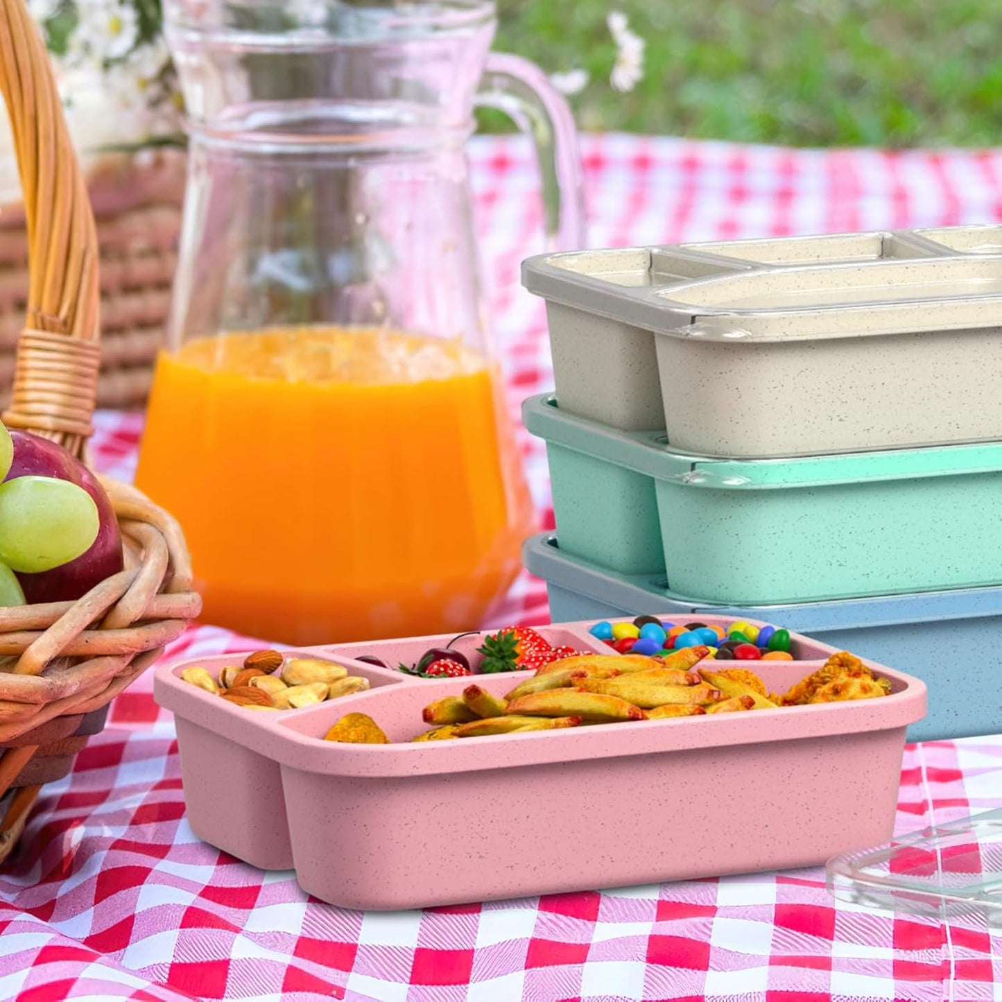 XGXN Bento Box Adult Lunch Box (4 Pack), 4-Compartment Meal Prep Container for Kids, Reusable Food Storage Containers with Transparent Lids, No BPA, Microwaveable (Wheat (Green/Blue/Pink/Beige))