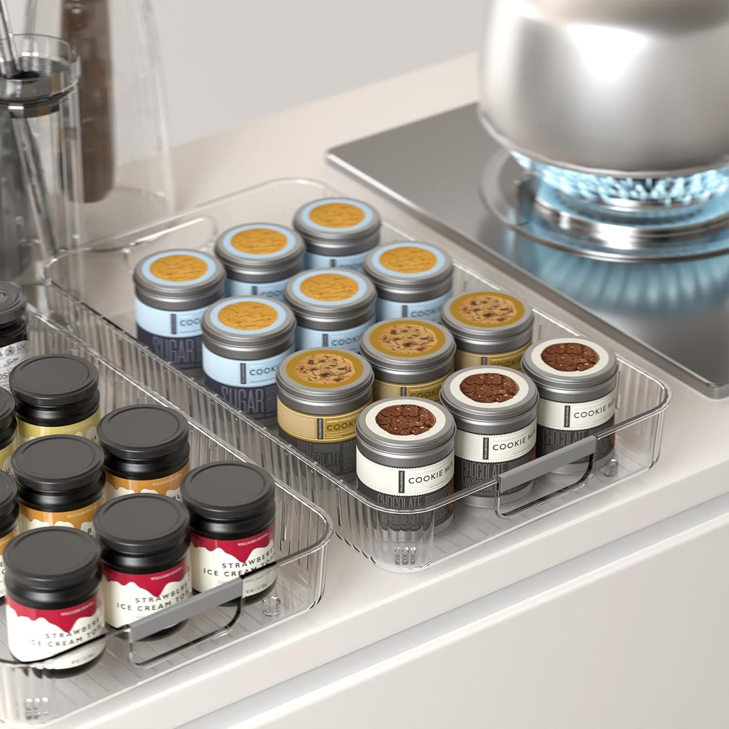 Refrigerator Organizers and Storage 2 Pack Roll Out Storage Bins Fridge Organizer with Wheels BPA-Free Clear Plastic Storage Bins Pantry Organizers and Storage