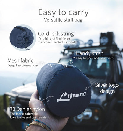 Litume Travel Blanket Lightweight and Breathable, 67 x 48 Soft Airplane Blanket for Travelers, Foldable Camping Sheet with Stuff Sack for Train, Camp, Traveling (Fleece Blanket)