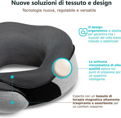 Proglobe Neck Travel Pillow - Neck Pillow, 100% Memory Foam, Sleep Pillow, Ideal for Travel by Plane, Car, Train, with 3D Mask, and Premium Mesh Bag, Grey