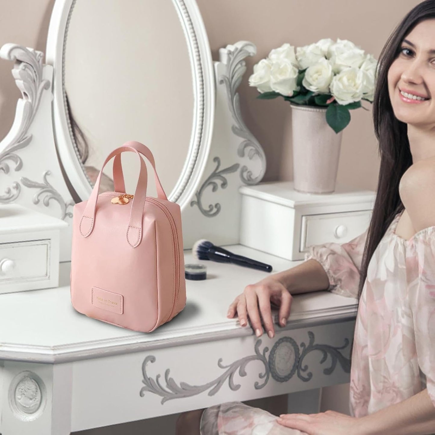 Toiletry Bag - Leather Hanging Organizer | Makeup Cosmetic Bag Travel Organizer Portable Travel Toiletry Organizer Toiletries Hygiene Bag, pink, Se rÃ©fÃ©rer au descriptif, Refer to description