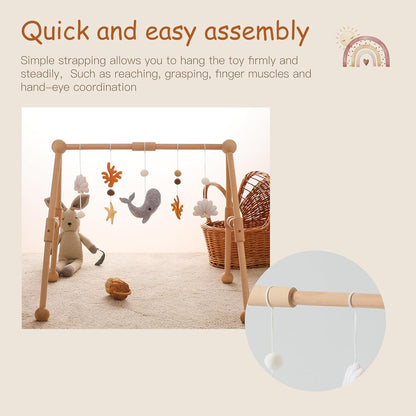 Promise Babe Baby Play Gym Wooden Infant Activity Gym with 5 Detachable Toys, Stage-Based Developmental Activity Gym Baby to Toddler, Newborn Boys and Girls