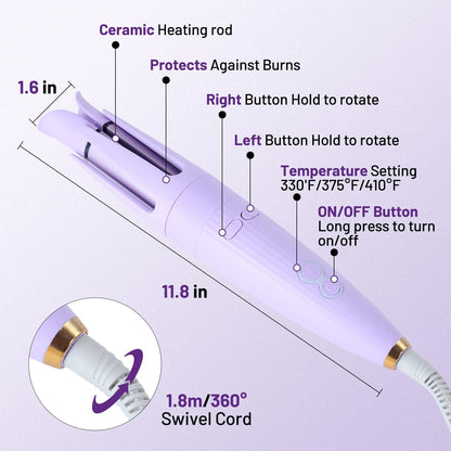 Automatic Hair Curling Iron Automatic Hair Curler Automatic Rotating with 3 Temperature Sets, Anti-Scald, Anti-Tangle Auto Curling Iron Rotating, Purple