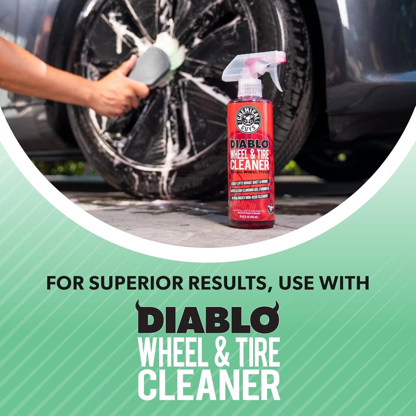 Chemical Guys ACCG08 Wheelie All Exterior Surface and Wheel Brush (Safe for Cars, Trucks, SUVs, RVs, Motorcycles, & More) Green