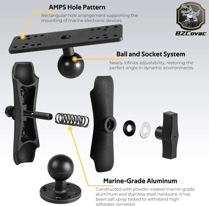 Aluminum Fish Finder Gimbal Mount with 1.5" / C Size Ball for Garmin, Lowrance, Humminbird & More - 360° Rotation & ±90° Tilt Adjustable Marine Electronics Depth Finder Mount