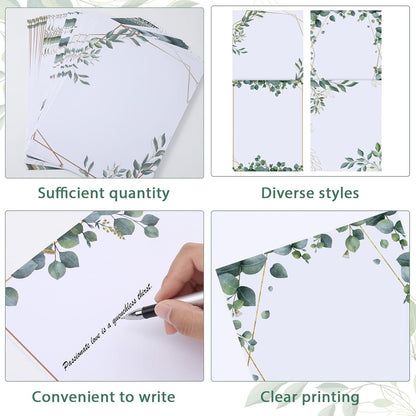 Teling 48 Sheets Decorative Printer Paper Writing Scrapbook Wedding Program Paper 8.27 x 10.6 Inches Greenery Flower Border Writing for Drawing Office Thank Greeting Stationery Supplies(Eucalyptus)