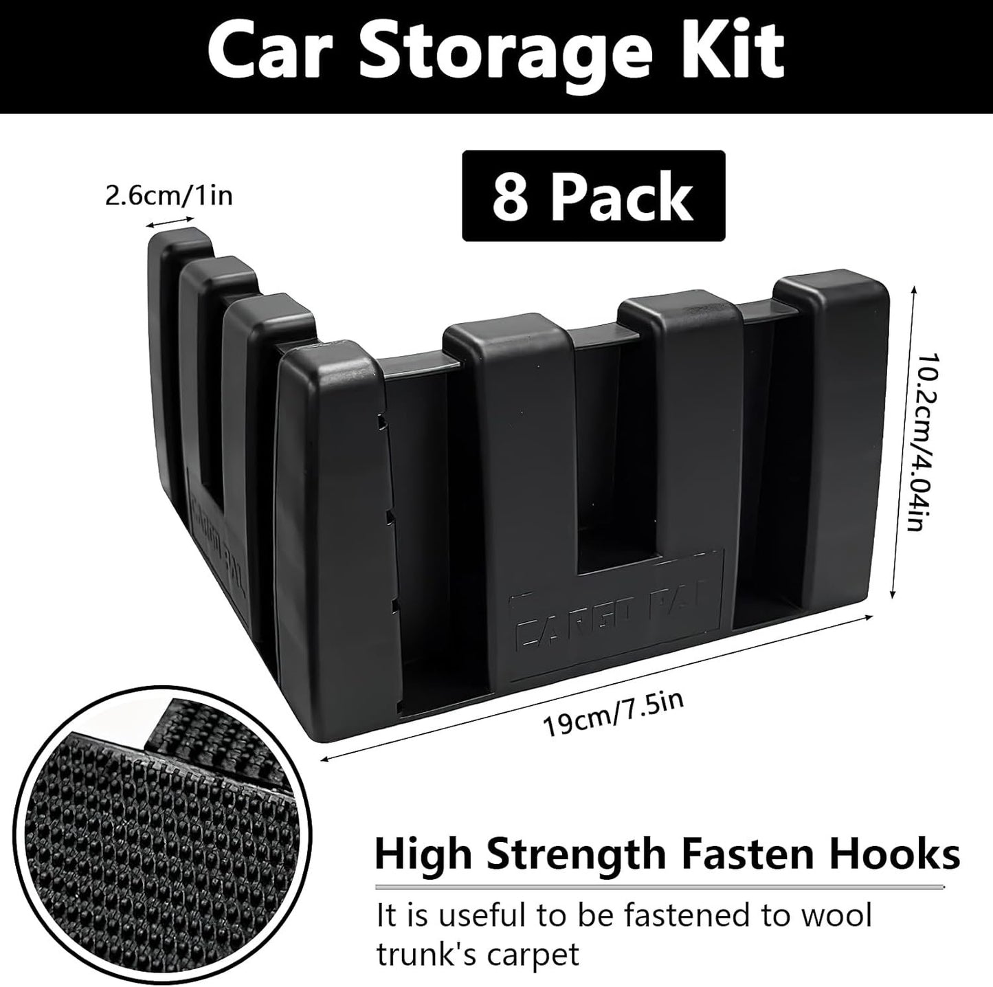 Trunk Organizer Blocks, Set of 8 Automotive Storage Dividers, Fastened Well to Wool Trunk's Carpet, Cargo Containment System for Back of Car, SUV, Van, Truck, SUV - Black