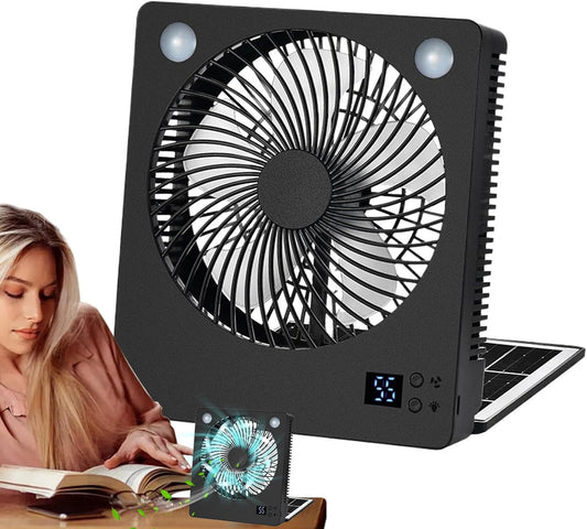 Solar Power Fan, Cooling Camping Fan, Rechargeable Folding Air With LED Lights, Quiet 3-Speed Cool Gadget For Home, Tent, Beach, Travel, Survival Gear, 7.2x2.36x8.19 In, 1-Pack