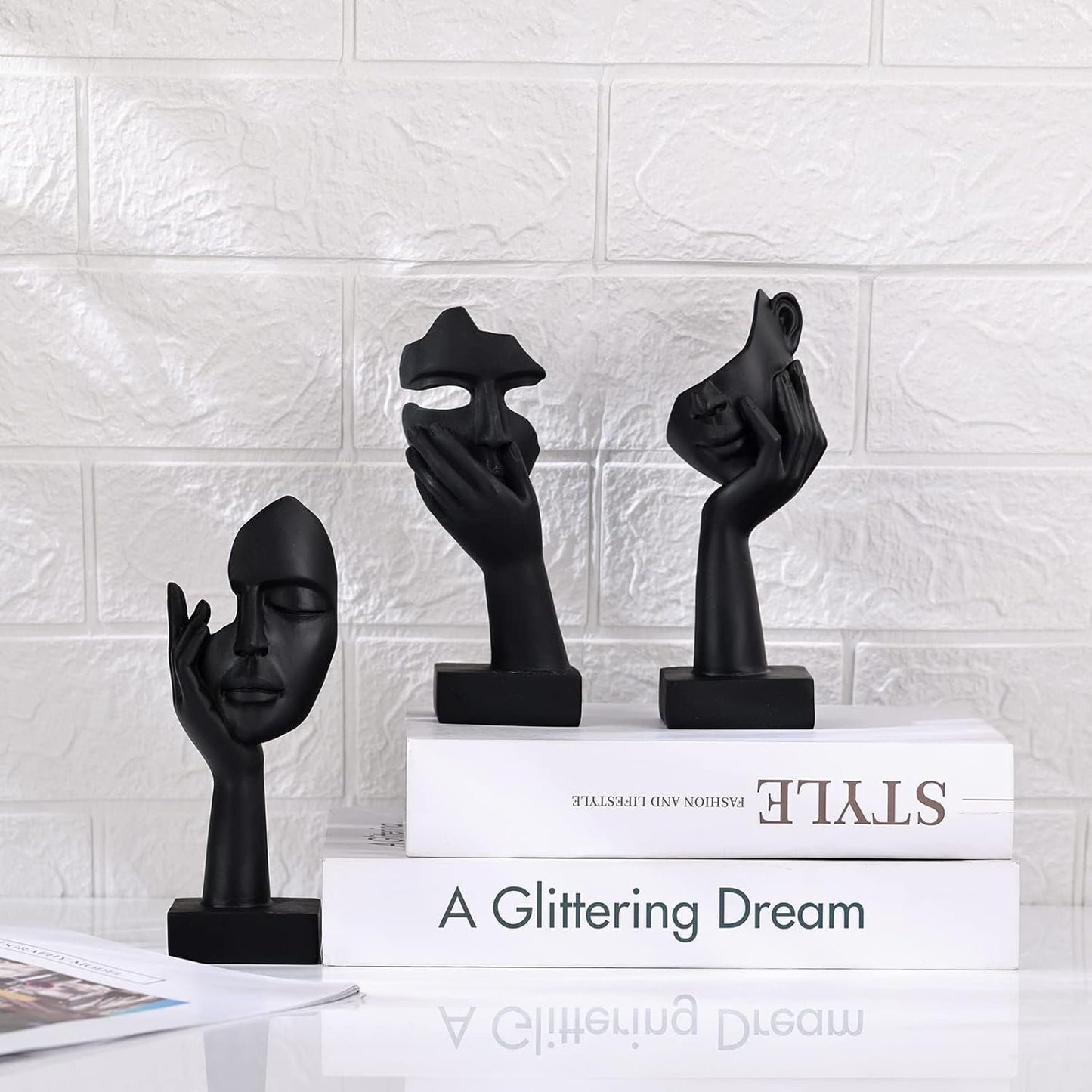 Black Home Decor Accent Art Woman Face Statue Collectible Statue for Modern Home Living Room Bookshelf Black Desk Decor 3 Pieces Set