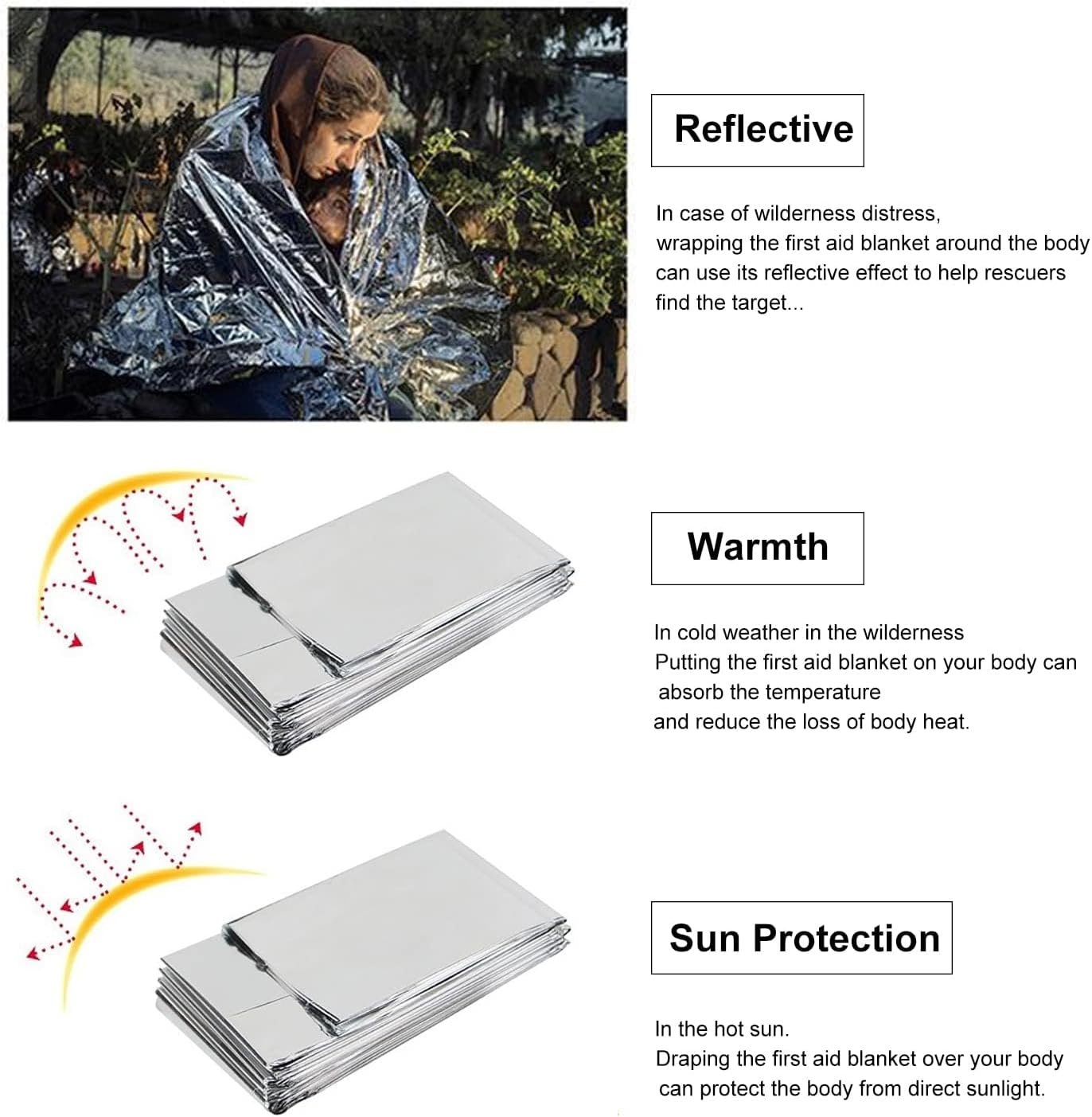 Emergency Rescue Blanket Thermal Blanket Set of 6-210x160cm Space Blanket Gift Camping Blanket, Ideal for Outdoors, Hiking, Survival, Escape, Marathon or First Aid