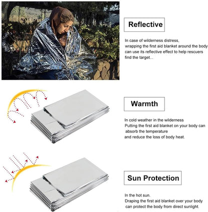 Emergency Rescue Blanket Thermal Blanket Set of 6-210x160cm Space Blanket Gift Camping Blanket, Ideal for Outdoors, Hiking, Survival, Escape, Marathon or First Aid