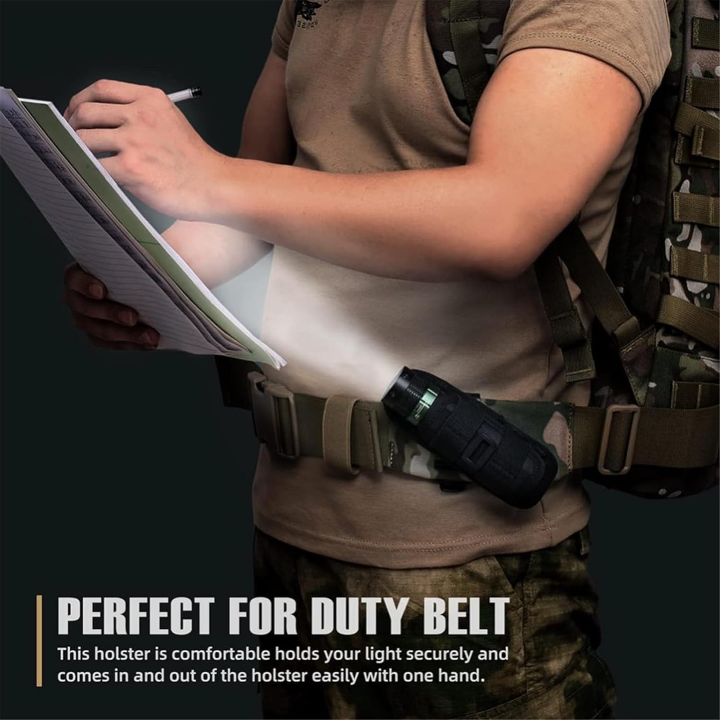 CHGEO Tactical Flashlight Pouch Holster: 360° Rotatable Holder with Carabiner Reel Clip - A Must-Have for Outdoor Camping, Hiking, and Tactical Gear