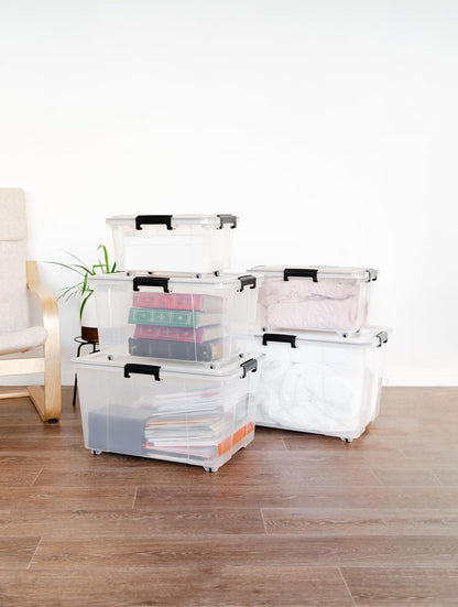 Seymours 30L Super Seal Storage Box with Wheels â€“ Stackable Container with Sealed Lid for Secure, Dustproof, Waterproof Storage of Clothes, Tools, Toys, Documents, Seasonal Items, and More