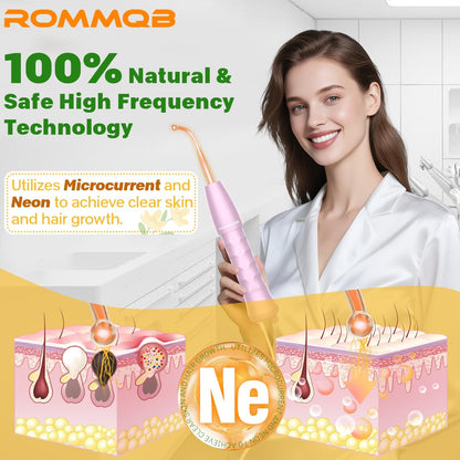 High Frequency Wand - ROMMQB Professional High Frequency Facial Machine with 4 Orange Neon Tubes, Portable Skin Therapy Wand Device for Skin Tightening, Wrinkles, Acne, Hair Growth Skincare Tools