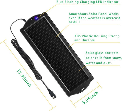 Sunway Solar Car Battery Trickle Charger & Maintainer 12V Solar Panel Power Charger With Cigarette Lighter Plug Battery Clamp For Car, Automotive, Motorcycle, Boat, Marine, Snowmobile, Watercraft, RV