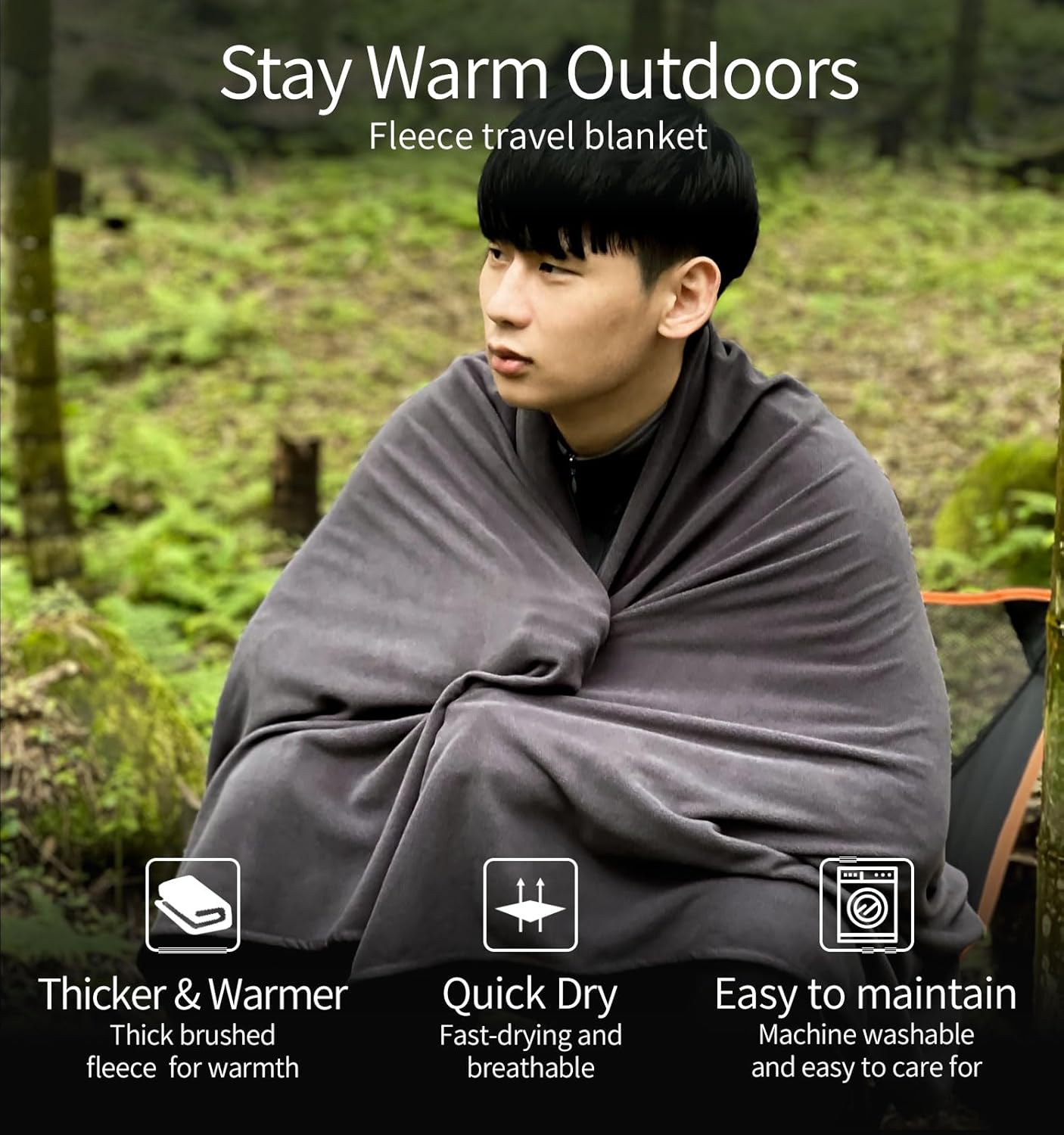 Litume Travel Blanket Lightweight and Breathable, 67 x 48 Soft Airplane Blanket for Travelers, Foldable Camping Sheet with Stuff Sack for Train, Camp, Traveling (Fleece Blanket)
