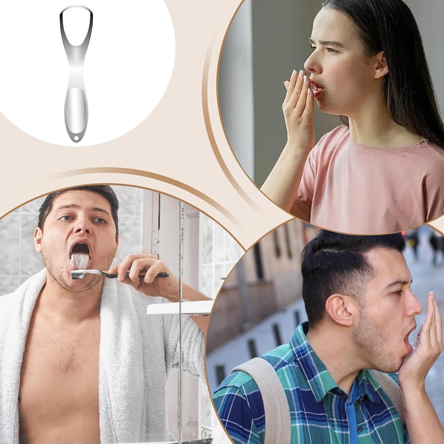 Tongue Scraper, Oral Care Cleaning Tool, Stainless Steel Material, Fan Shape Tongue Scraper Cleaner, Daily Breath Solution For Adults In Bathroom, 5.5 x 1 In, Silver, 1 Pack
