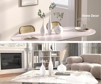 White Ceramic Vase Modern Boho Wabi-Sabi Flower Vase Set of 3 Decorative Aesthetic Vases for Centerpieces Pampas Matte Minimalist Vase for Living Room Table Shelf Home Decor Gift