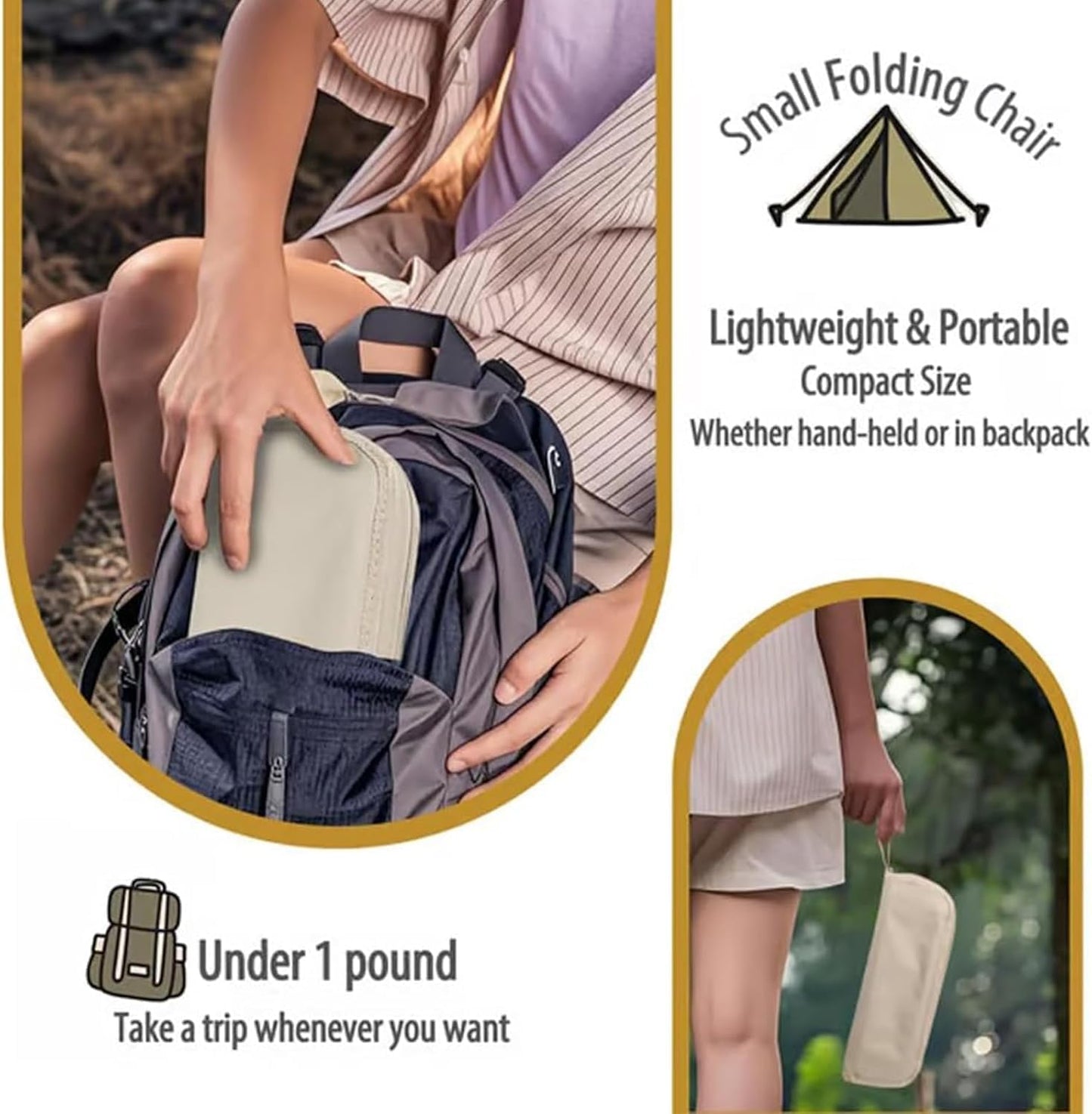 Mountaineering and Hiking Portable Stool (10.2 * 10.2 * 9.1 In),Outdoor Folding Camping Stools, Portable Camping Stool, Upgraded Foldable Design, Hold up to 330 Lbs,For Outdoor Travel,Beach (Khaki-B)