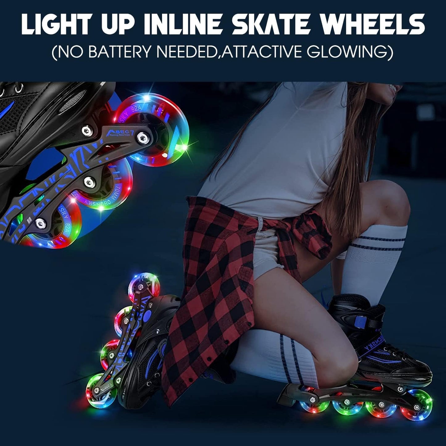 8 Pack Light Up Inline Skate Wheels Replacement 64mm 72mm 76mm 80mm Inline Wheels with ABEC-9 Bearing for Blades Roller Hockey Lighting Skate inline Wheels - 85A Rebound for Indoor & Outdoor