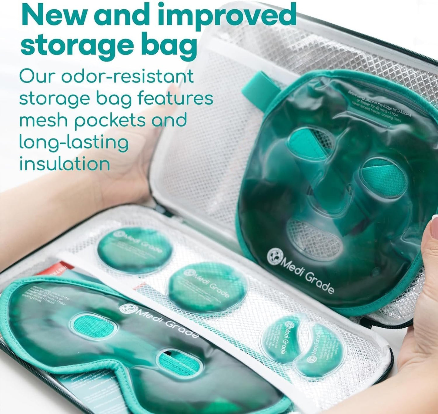 Medi Grade Cooling Ice Face Mask and Eye Mask for Puffy Eyes, Hangovers & Migraine Relief – Self Care Pack with ChillGel Technology – Includes Cooling Eye Pads and Storage Bag