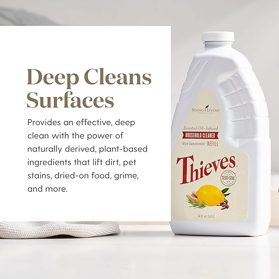 Young Living Thieves Household Cleaner Refill | 64 fl oz | All-Surface Home Cleaner | Plant-Based | Pet-Safe Formula | Water and Essential Oil Infused