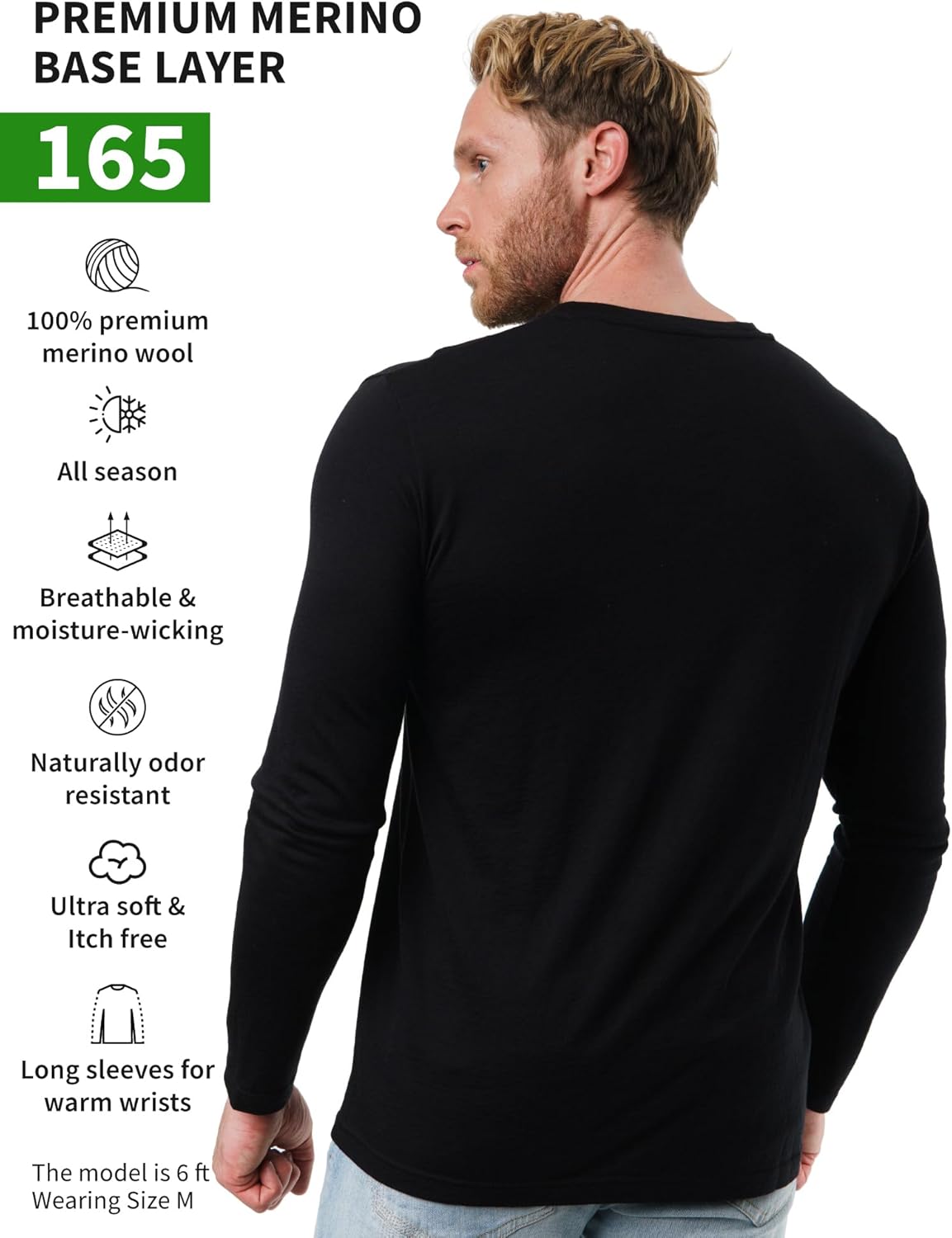Merino.tech Men's Merino Wool Thermal Jersey – 100% Merino Wool Thermal Underwear Light, Medium, Heavy with Socks
