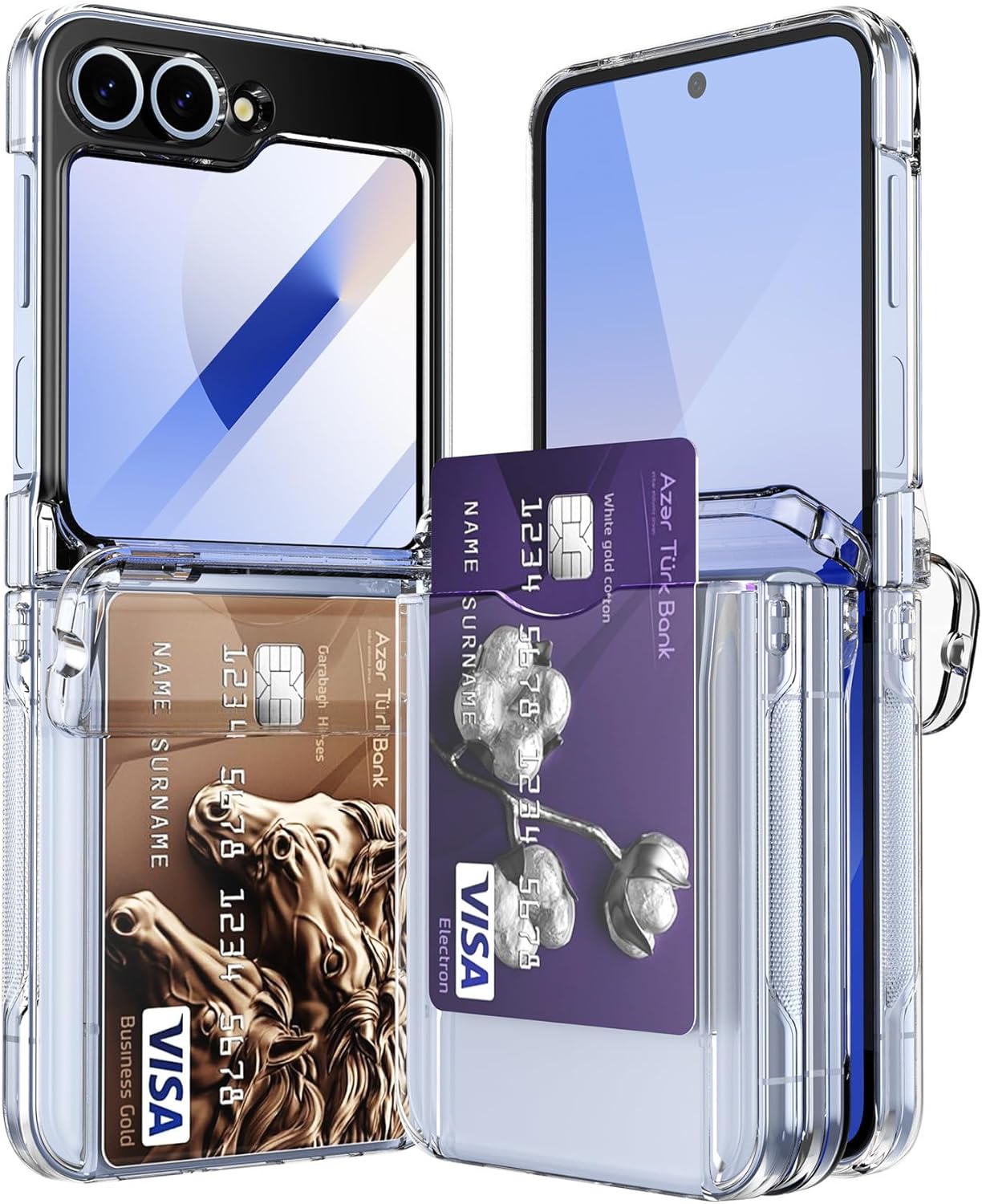 RUNGOS for Samsung Z Flip 6 Case with Hidden Card Holder [Automatic Folding Hinge Protection] [1-2 Card Slot] Skin Feel for Samsung Galaxy Z Flip 6 Case, 10Ft Drop Tested Full Body Protection Cover
