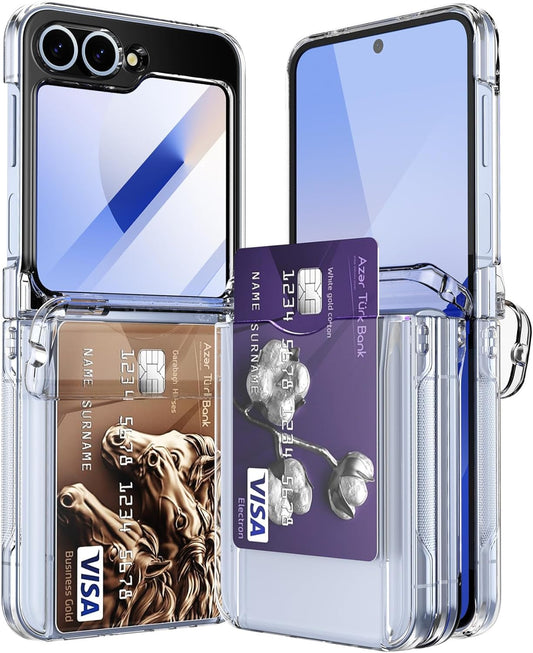 RUNGOS for Samsung Z Flip 6 Case with Hidden Card Holder [Automatic Folding Hinge Protection] [1-2 Card Slot] Skin Feel for Samsung Galaxy Z Flip 6 Case, 10Ft Drop Tested Full Body Protection Cover